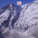 Photo of Jago Chute. The dotted line is our extension through the cirque to the upper ridge of what I am calling Brown's Peak. Photo is courtesy of Aaron from his new book Chuting Valdez.