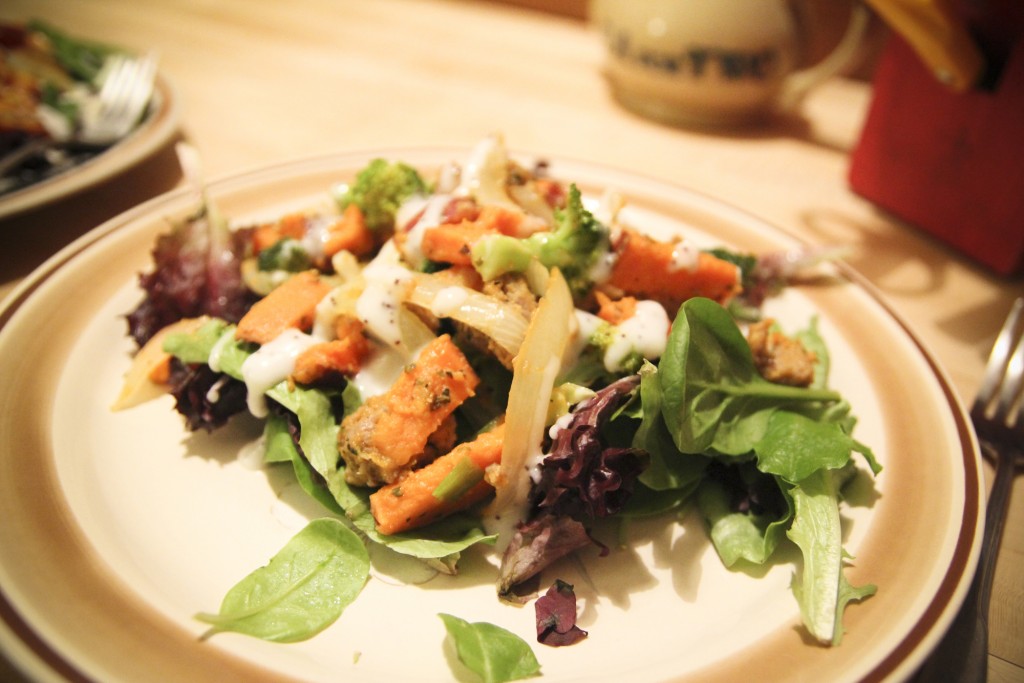 Sweet potato and onion salad. This dish was experimental and it happens to be one of my new favorites! 