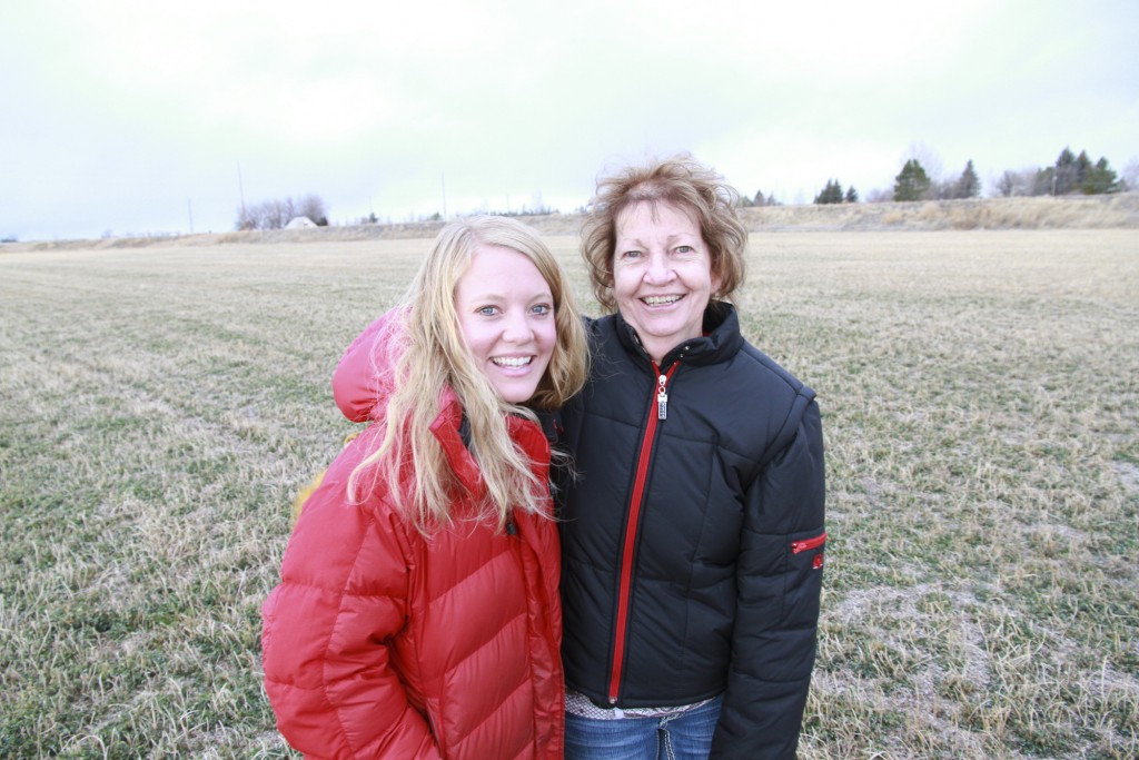 Robyn and mom Susan on a walk around the block.