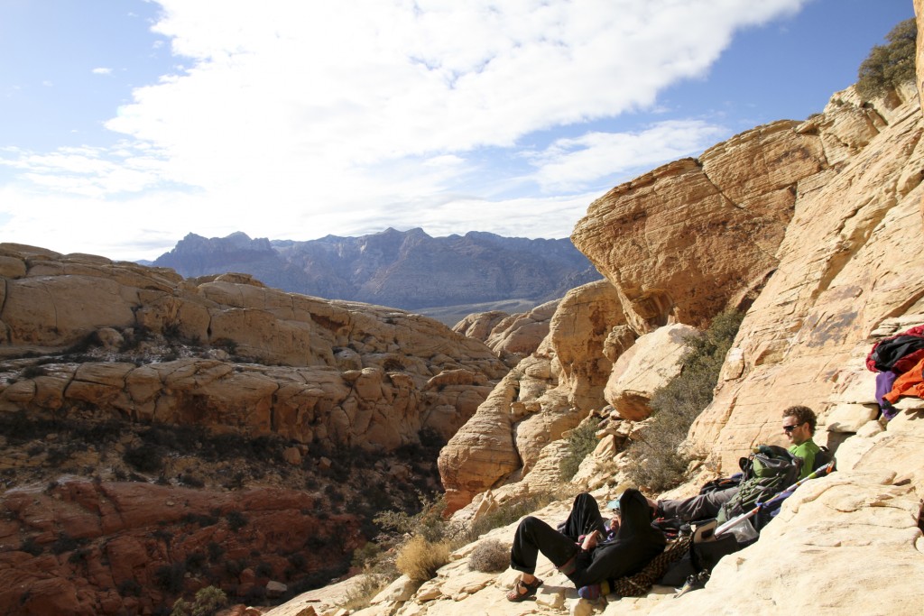 Lunch at James Brown Crag. Sunnier, radder, and quieter than the mess at Holiday Wall below. 