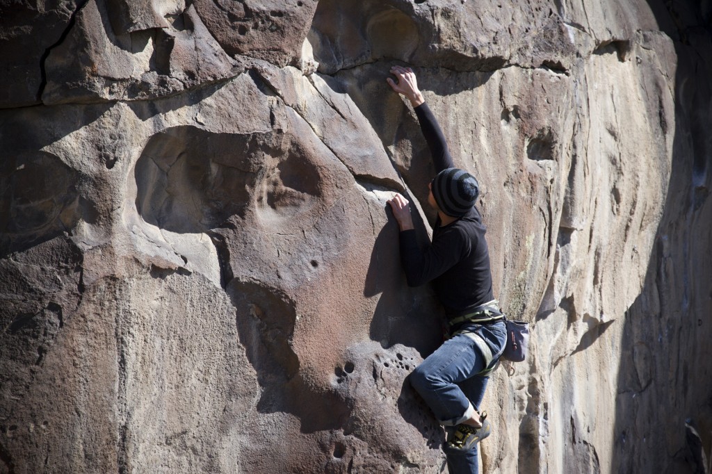 Jeremy getting acquainted with Dierkes stone on Casual Cruise (5.10b)