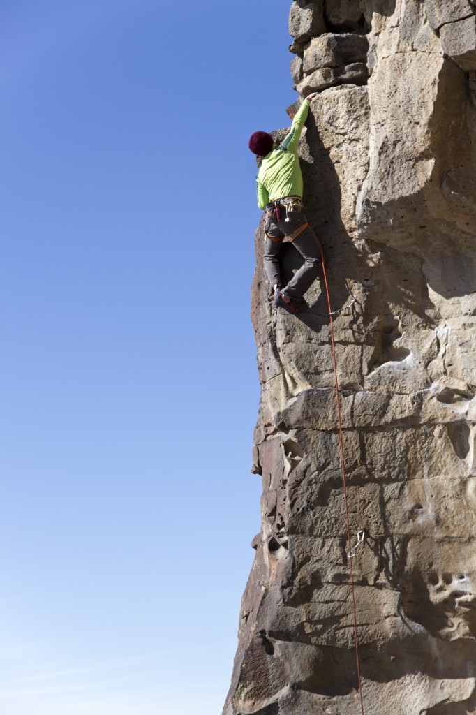 Ben starting the runout on Air-rete (5.10a) at the North Shore on a beautiful spring morning! 