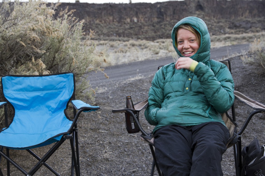 Robyn can't believe how good a camp chair and some Terminal Gravity IPA can be after putting in 13 pitches.