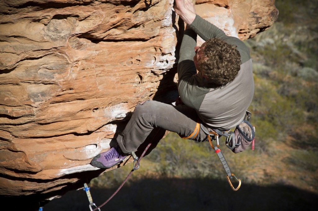 Ben sending Banana Dance (5.11d) at the Turtle Wall, St. George, Utah.