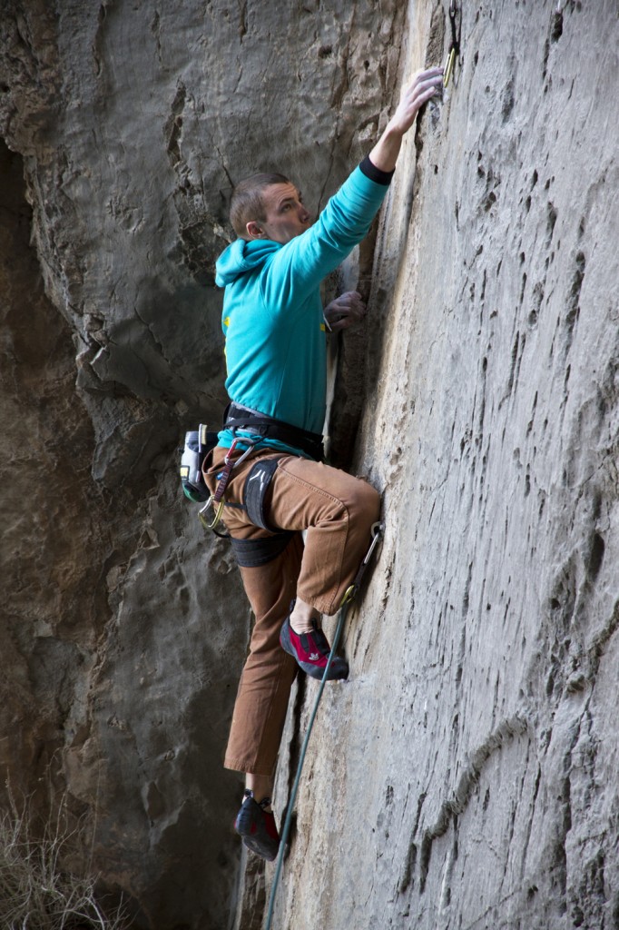 Steve shortly before dispatching Greyhound (5.12a) at The Grail.