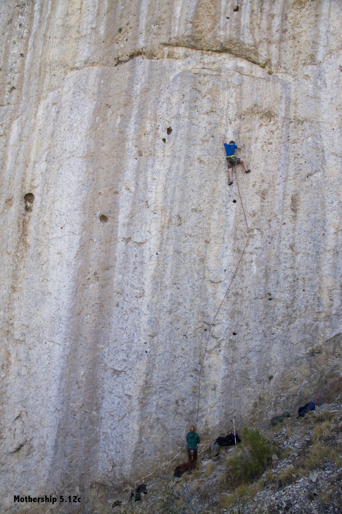 Ben on Mothership (5.12c). There is a mandatory pinky mono on this route. Don't ask me I haven't tried it... Looks wicked hard though! 