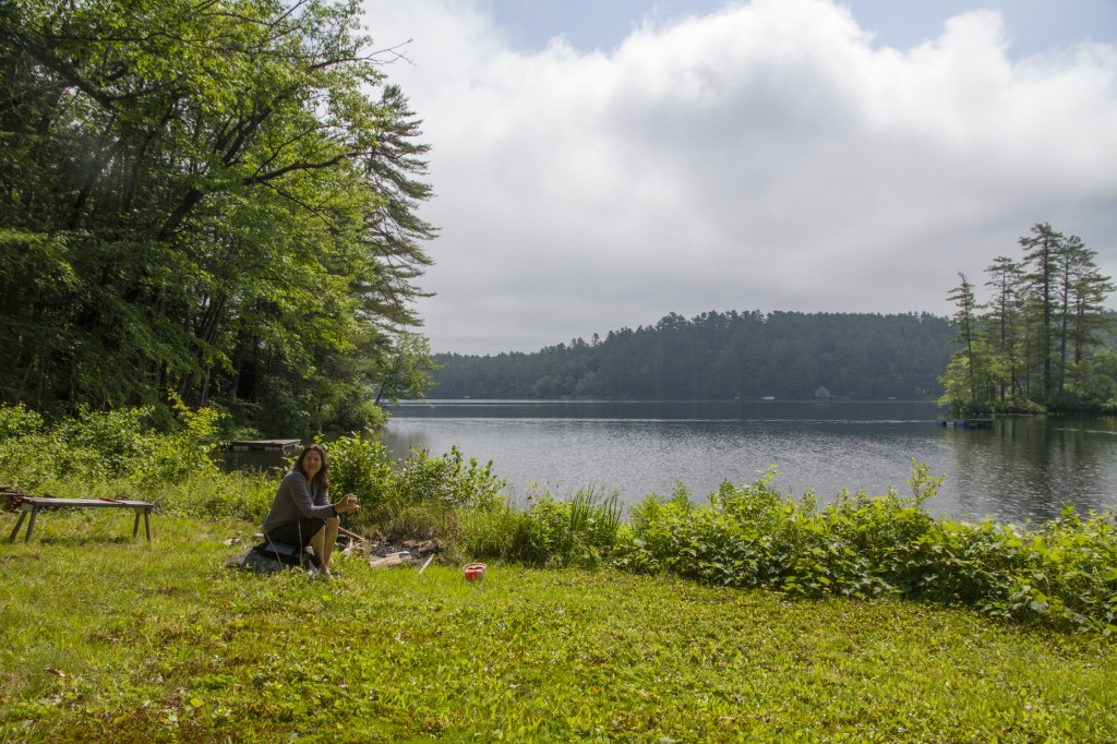 Carole looking over the lake from the front yard.