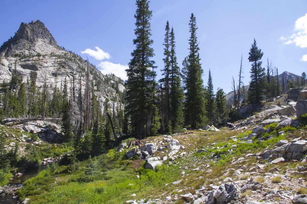 Our camp for two nights was nestled along a small lake shore between Alpine and Sawtooth Lakes at about 8,300ft.