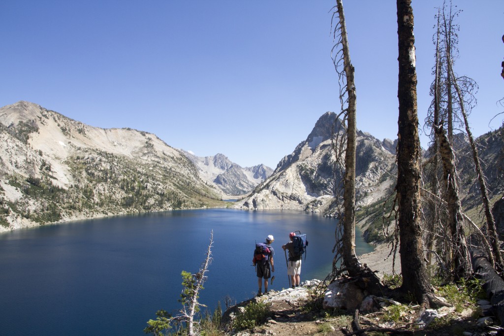 One of my favorite pictures and views. Pops and I enjoying the 2,000 ft vertical relieve around Sawtooth Lake.