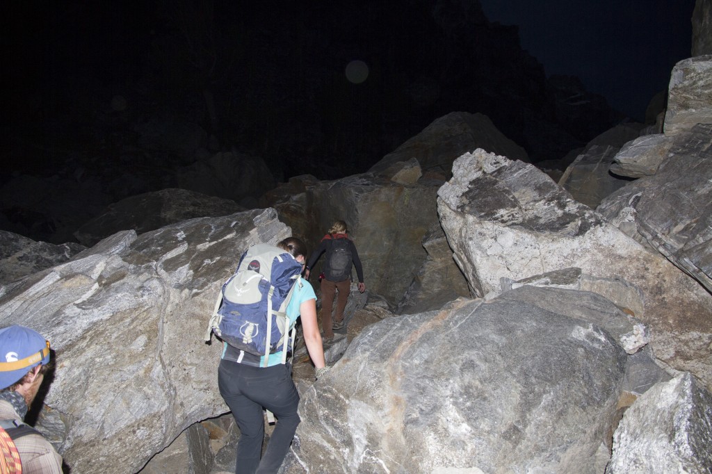 Entering the boulderfields sometime just before sunrise.