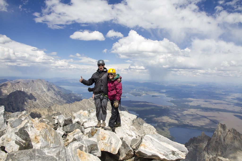 Idaho to the left, Wyoming to the right. Summit of the Grand Teton 13,775ft.