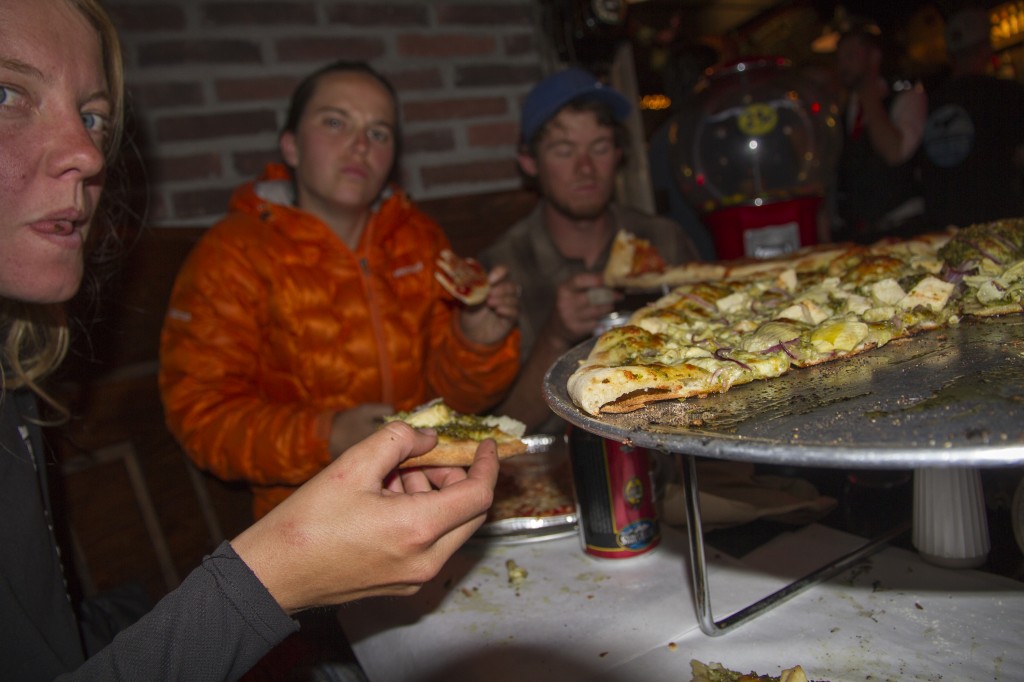 F*****ing CRUSHING pizza at Pinky Gees after an epic hike.