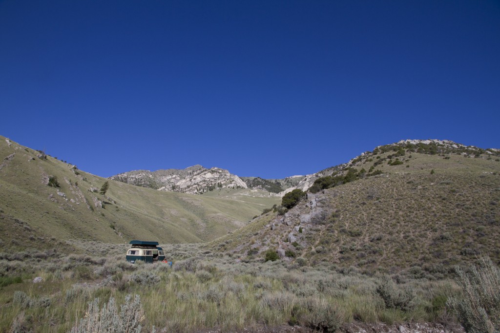 Mid-Canyon camp. Also the way (4WD) to get back to the  second row of fins behind the current climbing area. This camp is good early and late season for small groups. We walked up to the upper head wall on the road from here once.. Not recommended - it took 2.5 hours in the heat! 