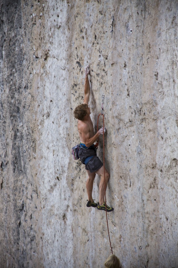 The fun starts early on Pure Rock Fury (5.13a). This climb has a lot of moves for the height, a full value 13a with several crux sequences. 