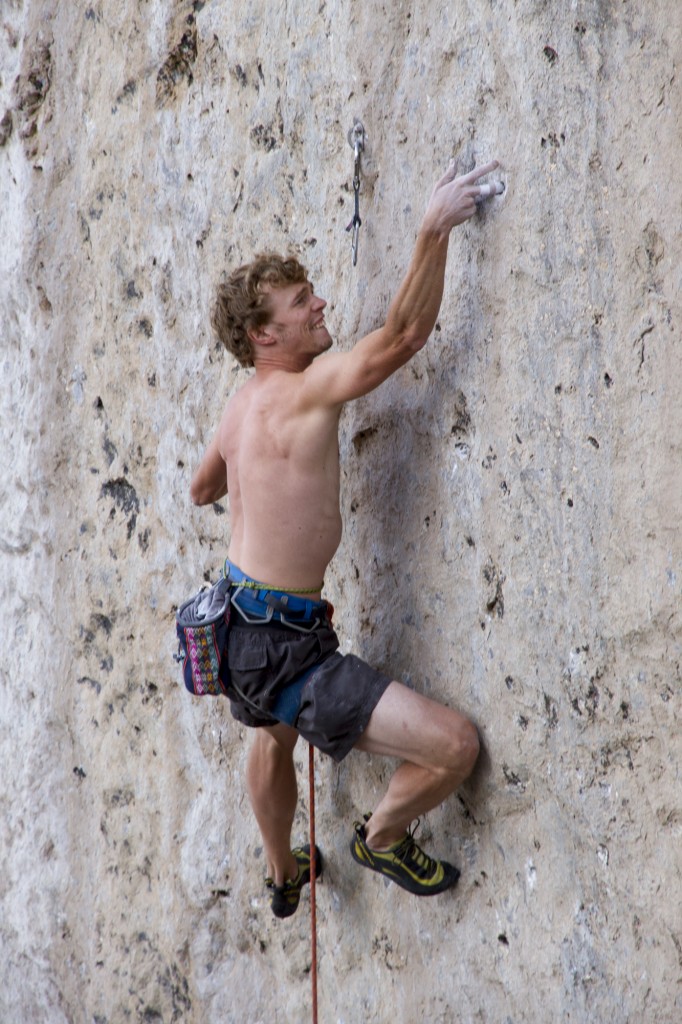 The dreaded mono-undercling on Pure Rock Fury (5.13a). I was able to sneak two fingers in (shallow) without tape. I liked this even though it was harder because I feared a foot slip with a single sinker mono. In the end you really should tape your finger and then you have no choice but to plug in and hope your foot doesn't pop.