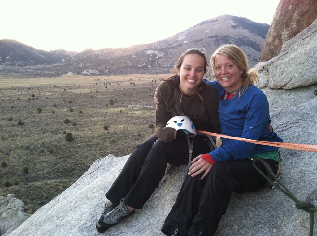 Michele and Robyn sharing a cozy belay ledge. 