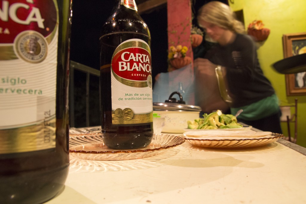 Dinner and Carta Blanca under our outdoor patio. We must have consumed 45 avocados in these two weeks.