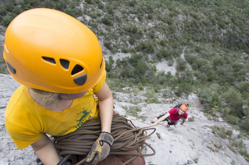 Getting off the ledge at pitches 3 and 4. Great climbing!