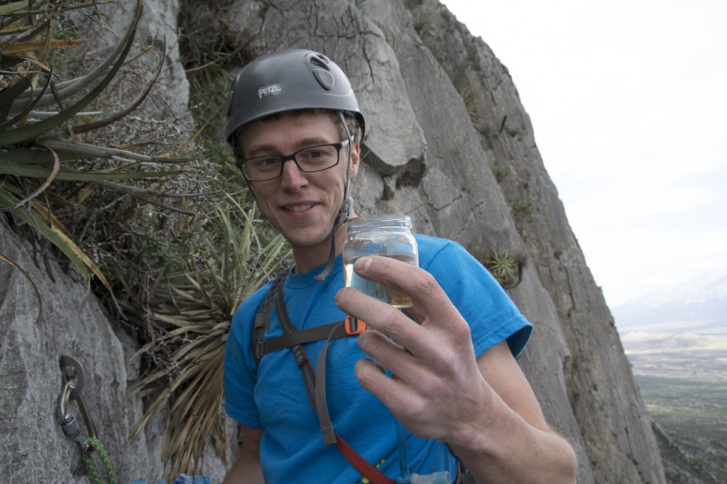 We found a little surprise in the summit register at the top of Satori (5.10c, 7 pitches).