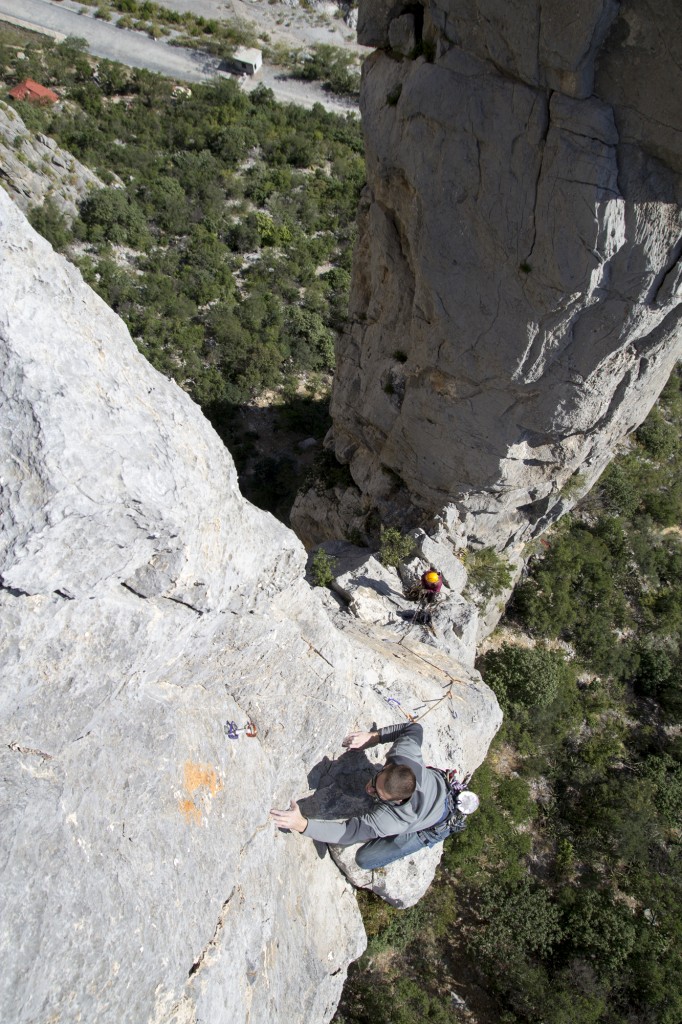 Andy working his way up the last pitch to the summit of the Chico Spire. Yeah, radical. 