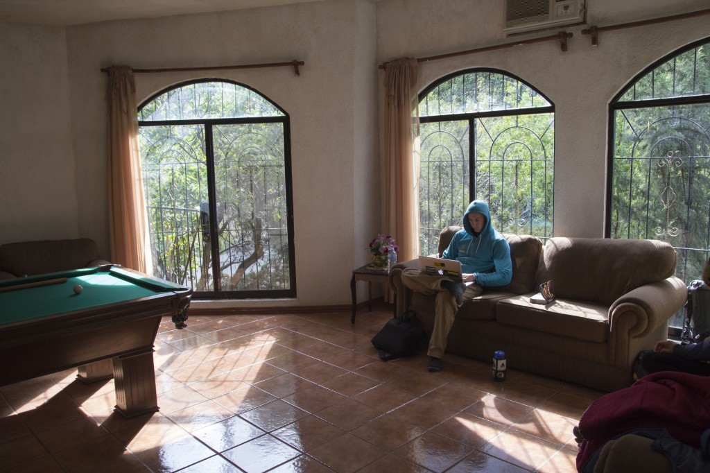 Enjoying what would be the last of our sunshine for a while.. Steve in the living room of our palace. 