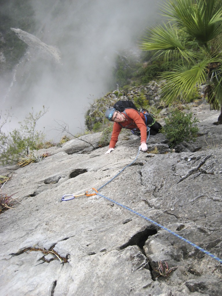 Breaking through the mist at pitch 15 or so. 