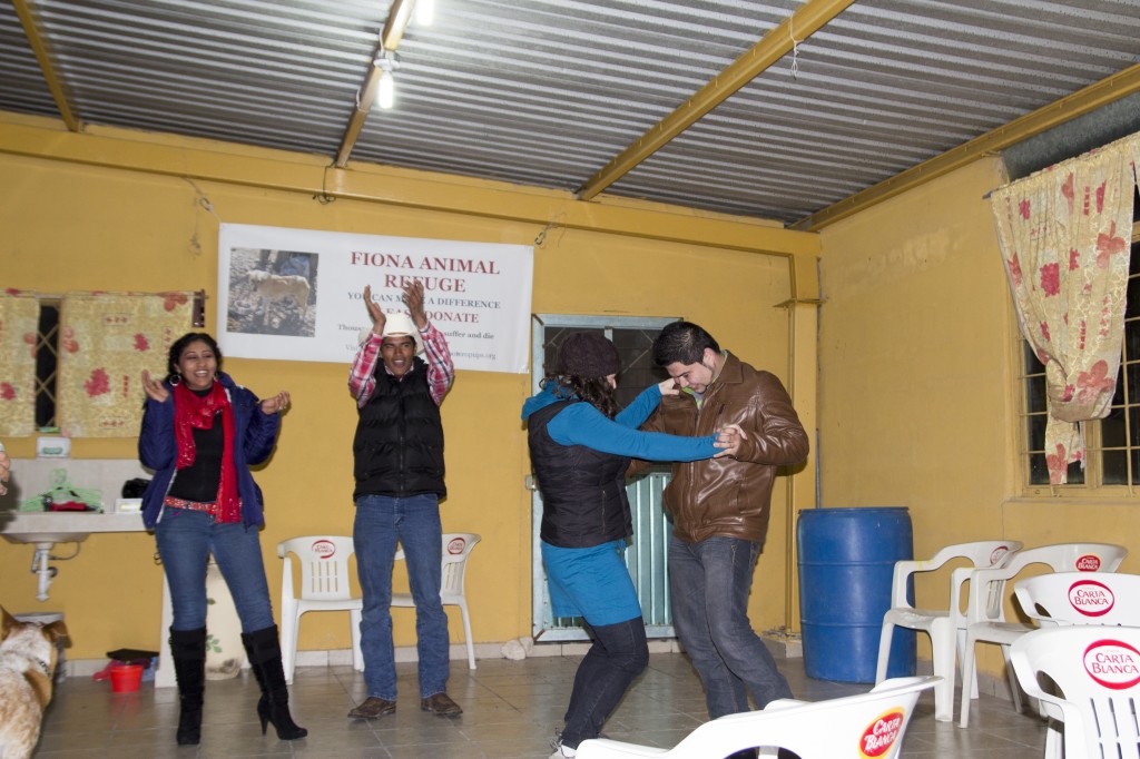 New Years party #1, Cora breaking it down with some locals.