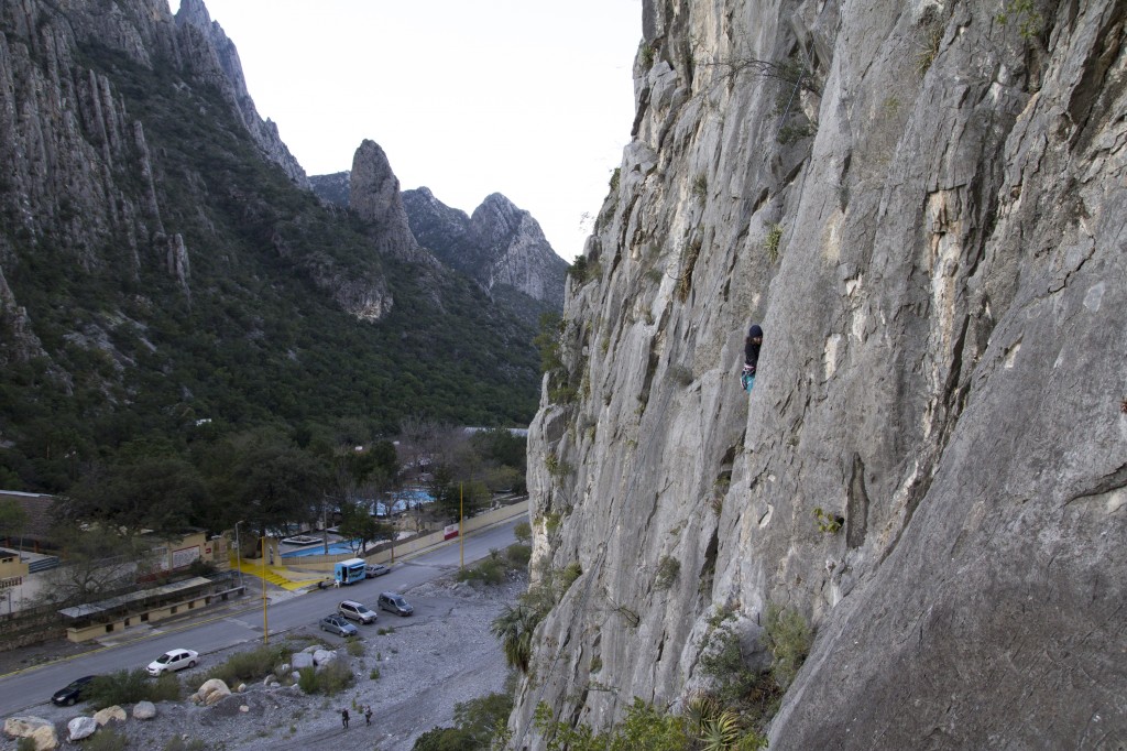 Cora climbing above the old pool facility in Potrero. 