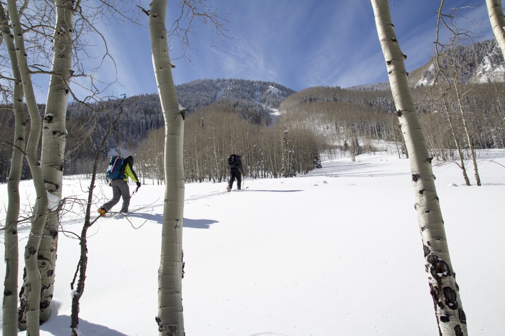 Greg and Blase heading in toward the Twin Chutes in Castle Creek. 