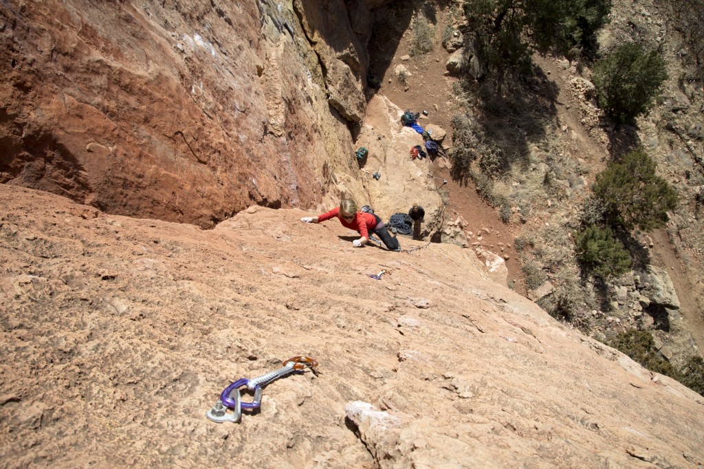Robyn on one of her favorite climbs of the trip. Third Stage (5.10b) a sportily bolted and technical route. 