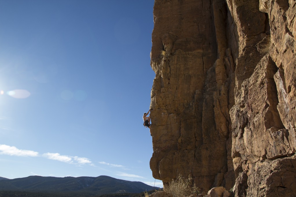 My favorite route of the trip, Funkdamental (5.11a/b). This gem starts on crazy perfect jugs, gains the arete with perfect position and exposure and continues past some long moves to the chains. The perfect temps and golden light helped too.