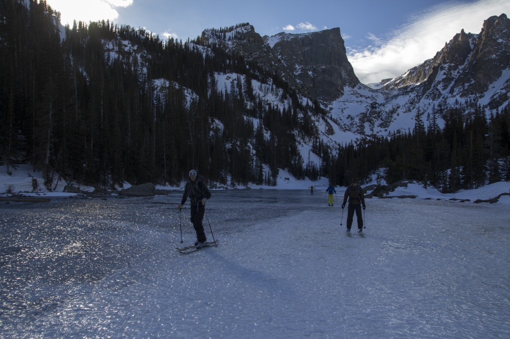 The wind was howling on the way home. Solution? Hope on the frozen lake and sail back to the car. Front Range