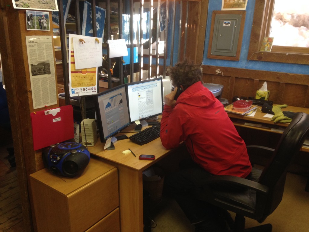 Zach putting out the forecast for the Crested Butte Avalanche Center in this super cool historic jail. 