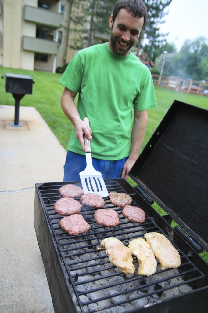 Hanging at Chris' place. Workin' the grill after a long day bouldering at Flagstaff Mountain. 