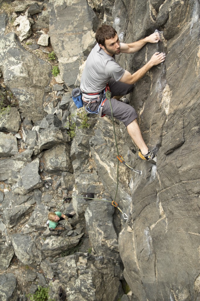 Chris on the 5.10a Mirthmobile at the Primo Wall, Clear Creek Canyon.