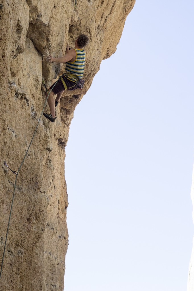 The face on his way up July Jihad (5.12b).