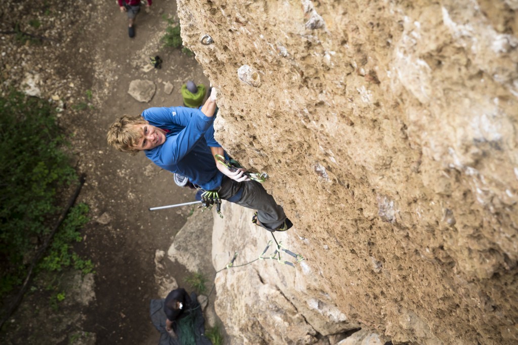 Ethan onsighting Ooh La La (5.12a) at the Superatic Pillar. 
