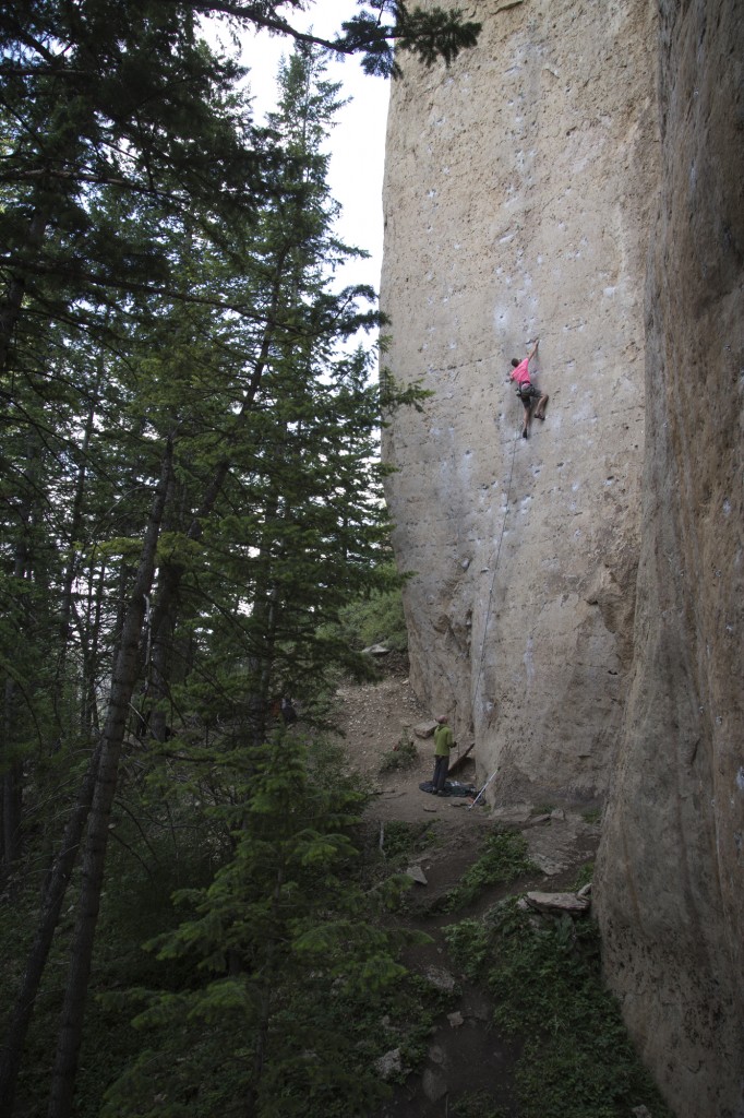 Steve on The Great White Behemoth (5.12b).