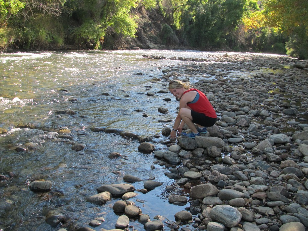 Robyn rinsing off after the first couple miles of our run. Most of the run was along Clear Creek which meanders through town across the street from our house.