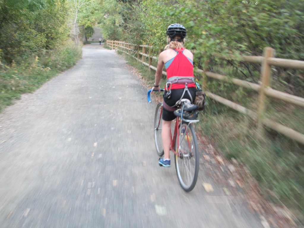 Robyn riding down the Clear Creek Trail back to town.