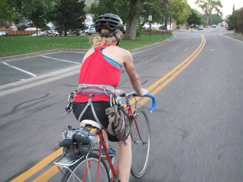 Cruising down the street back to our house to drop some gear and continue on the bike ride.