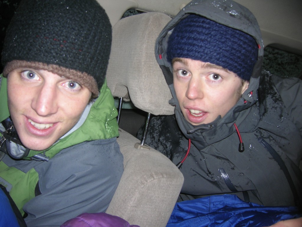 Curry and I circa 2005. Camping in Ben's Subaru for opening day tracks at Mount Baker - Washington.