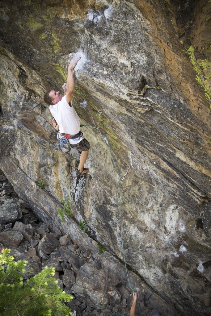Nate dispatching his longterm project Macho Picasso (5.13b) at Haus Rock. 