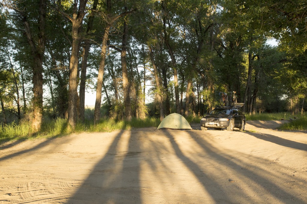 Our awesome free camp along the North Platte River in Wyoming. We watched pelican land and take off and the smell of summer was almost as thick as the mosquitoes.