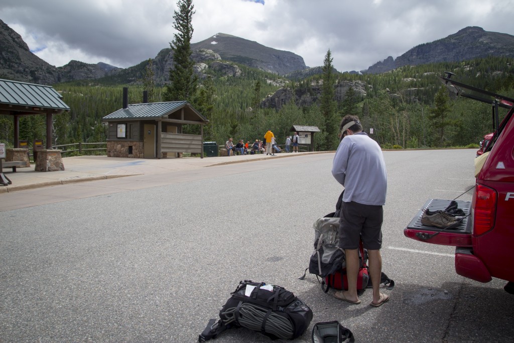 Andy with the finishing touches on the pack job before we head up valley. 