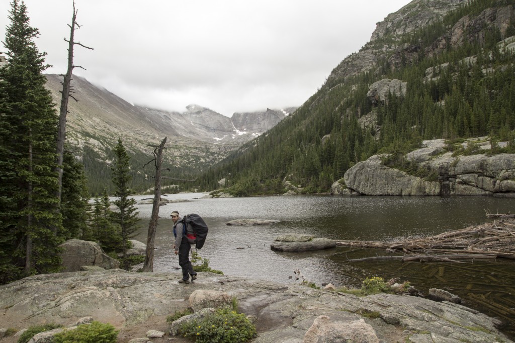 We got our first view of Spearhead from Mills Lake. Look just up and right at the point over Andy's shoulder. 