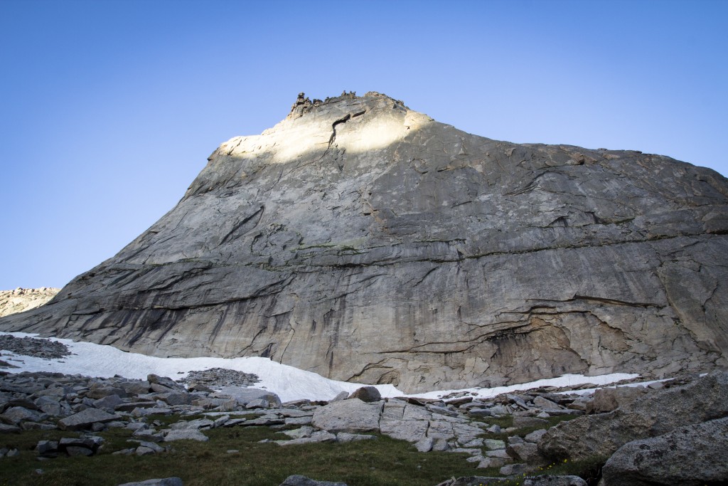 The morning light making sure we remembered where the crux was.