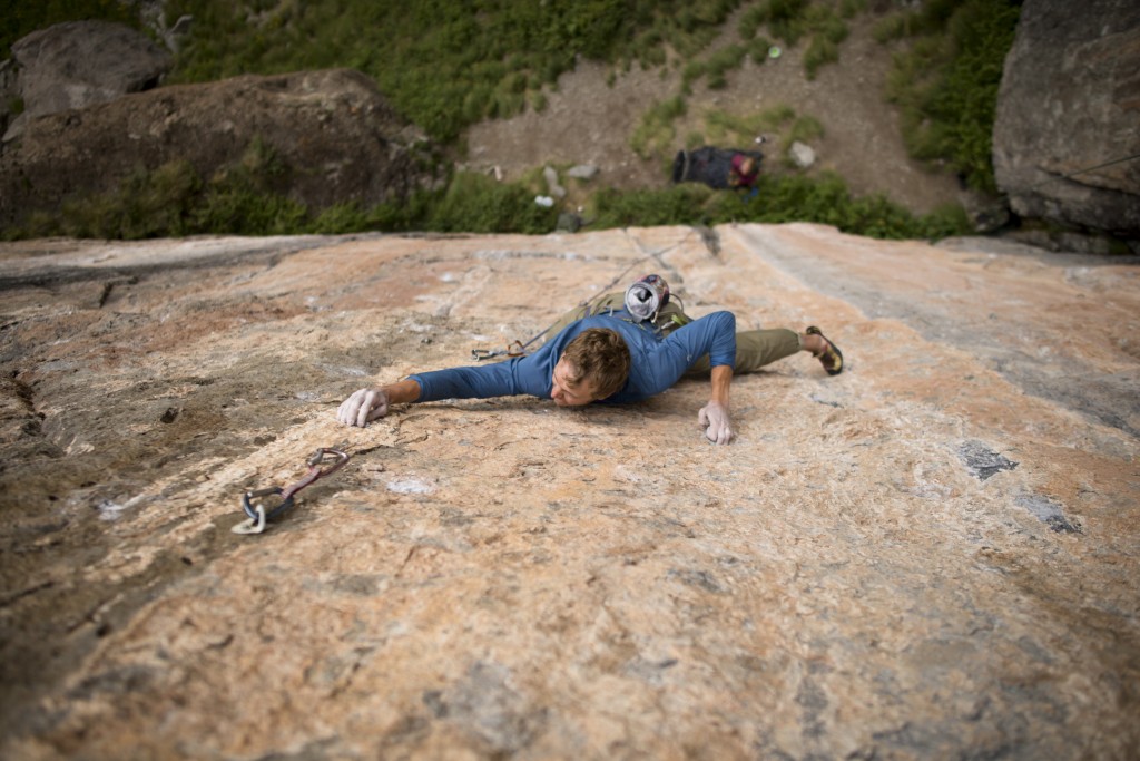 Cruxing on the send of Zootie Head (5.12d/5.13a) at the Creamy Salmon Wall, CO. Photo: Nate Liles