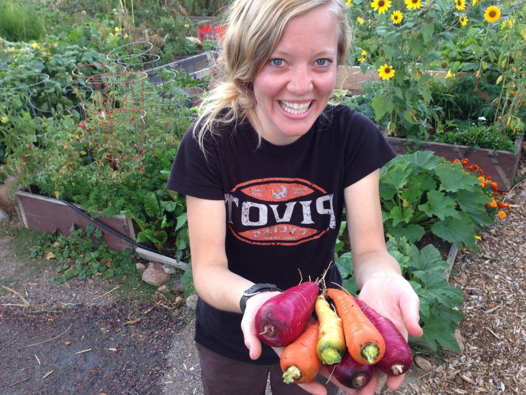 Robyn's favorite thing to do is pull up carrots. 