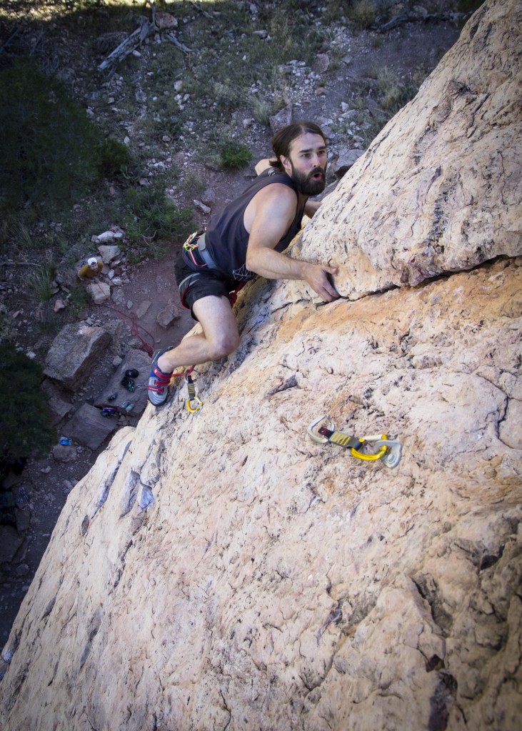 Cruxing on Ewetopia (5.12a).